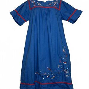 VTG Anthony Richards Med. Embroidered Floral Dress Blue
